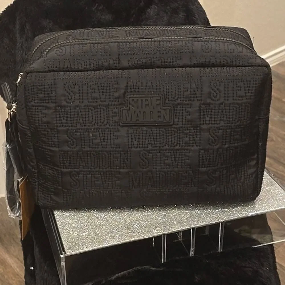Steve Madden Logo‎ Embossed Double Zip Quilted Cosmetic Case